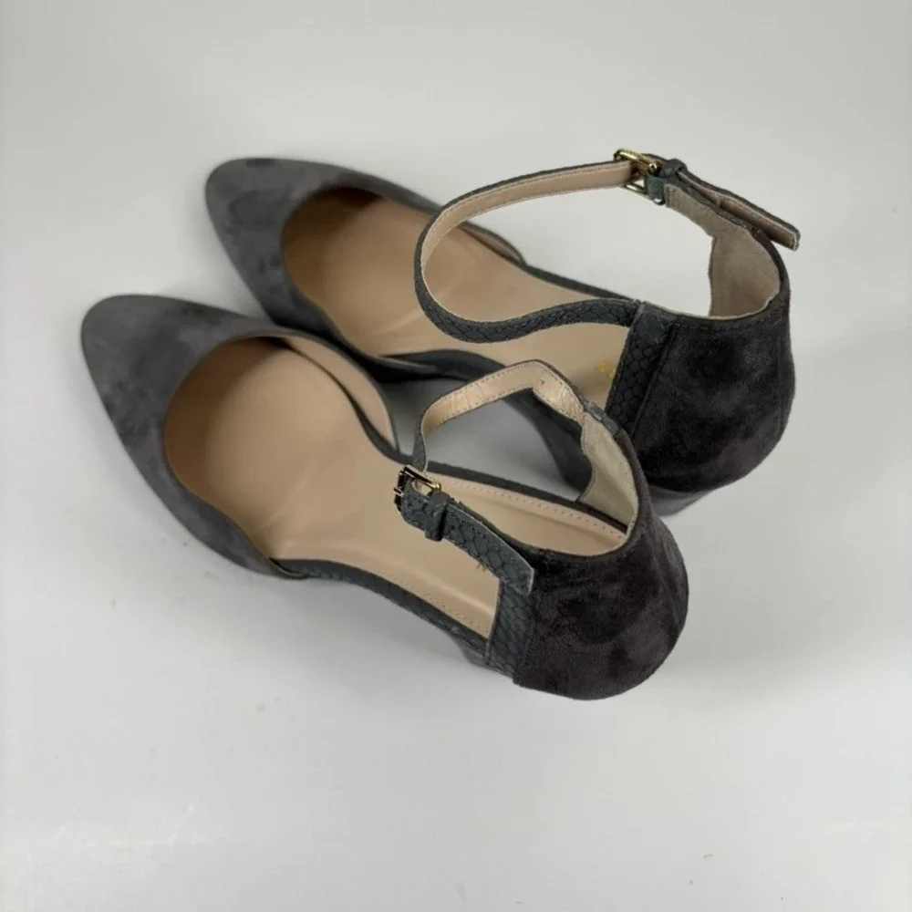 Cole Haan Lara Women's US 11 Grey Suede‎ Comfort Casual Ankle Strap Wedge Pumps